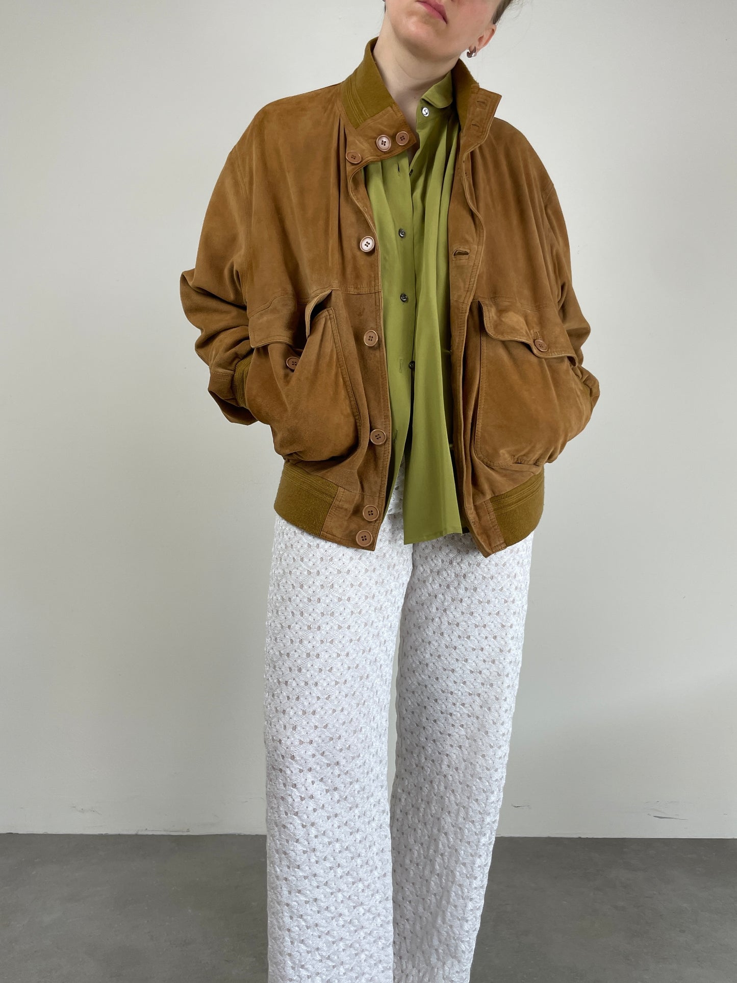 Giacca vintage in vera pelle scamosciata