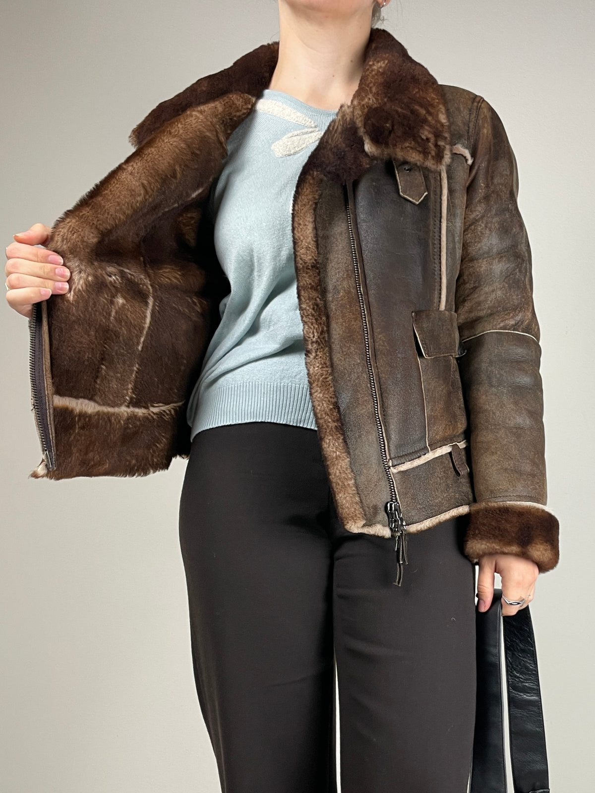 Marella montone in vero shearling marrone
