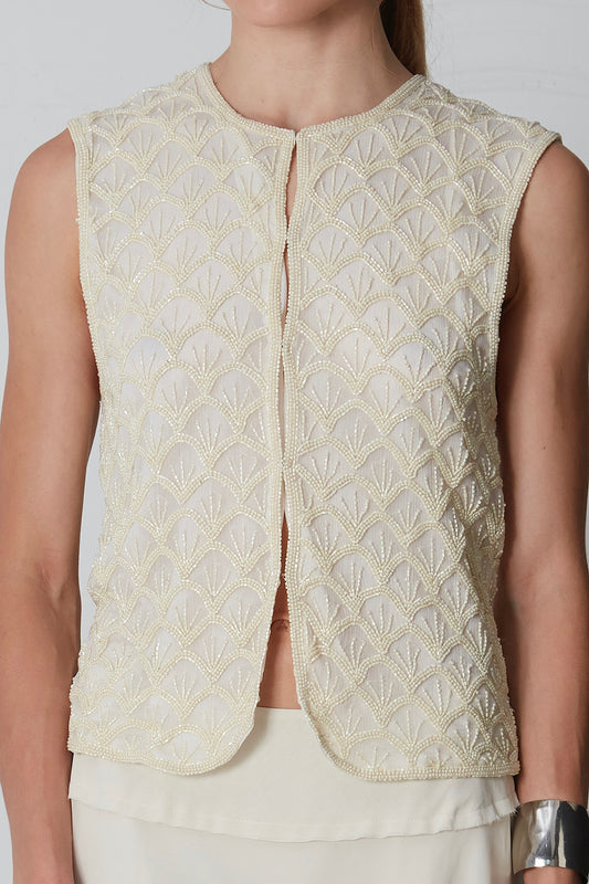 Gilet in seta ricamato con perline