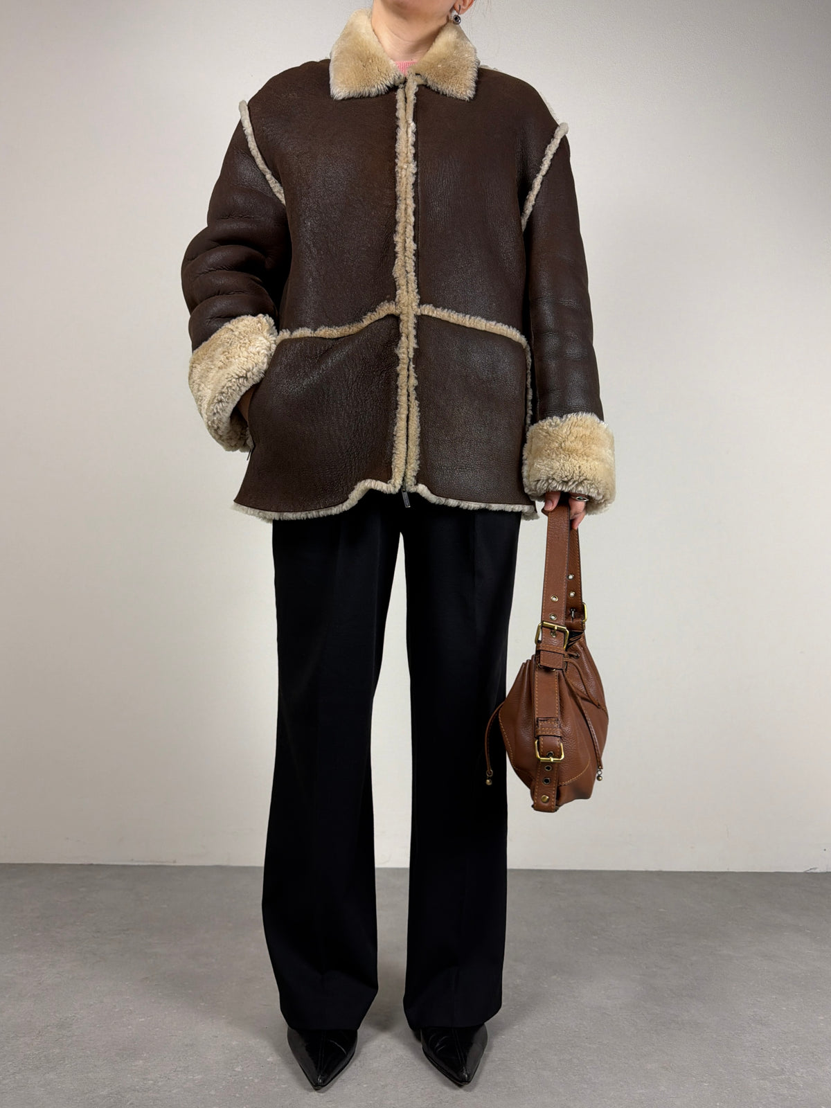 Shearling vintage made in Italy marrone con pelo beige