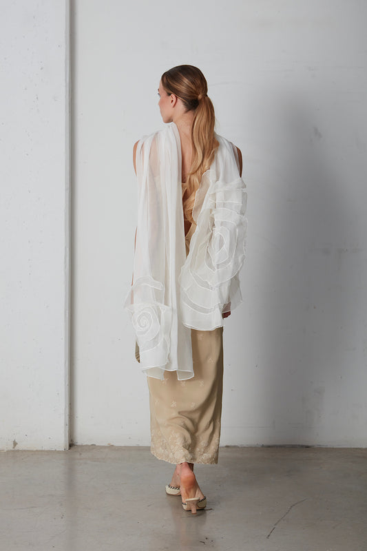 Stola Max Mara in organza di seta con ricamo floreale