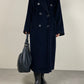 Cappotto a doppiopetto lungo blu in lana made in Italy