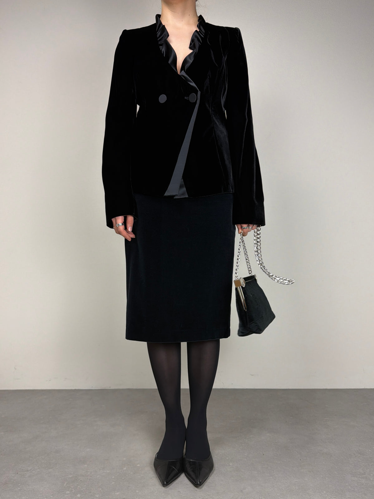 Armani Collezioni blazer in velluto nero con inserto in raso