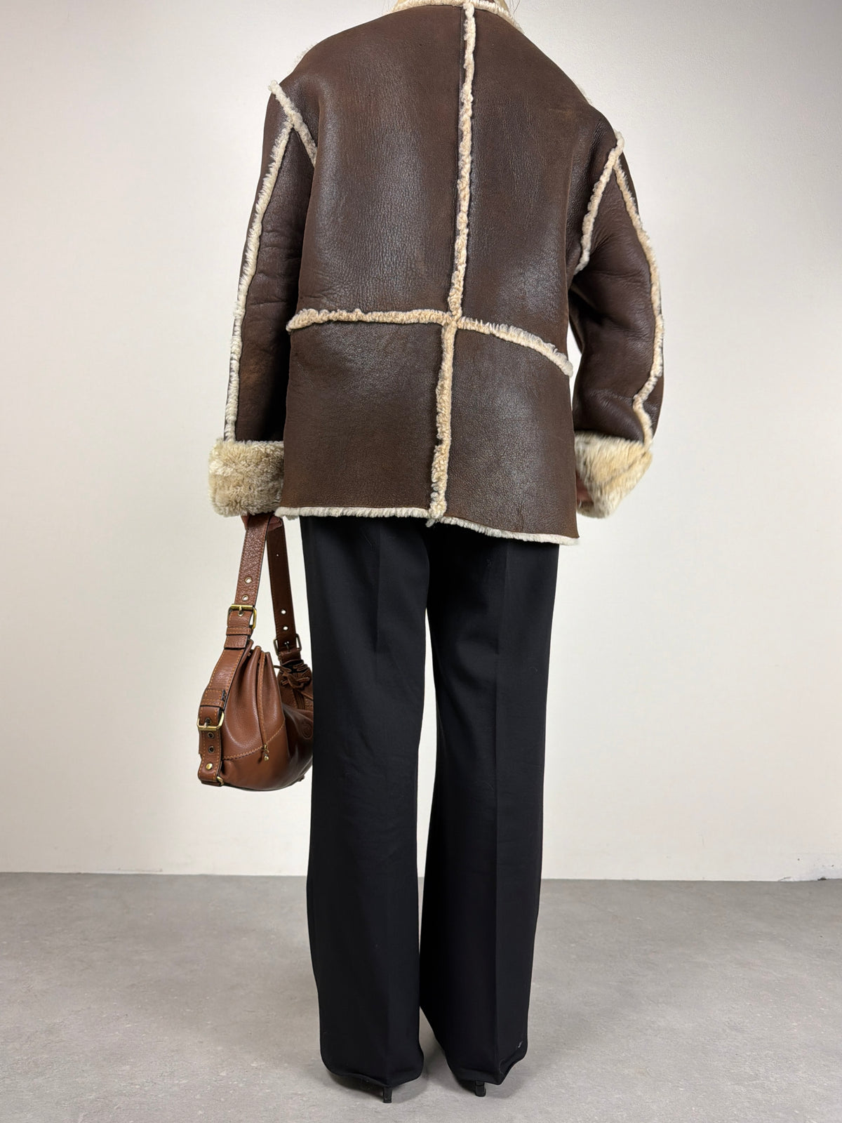 Shearling vintage made in Italy marrone con pelo beige