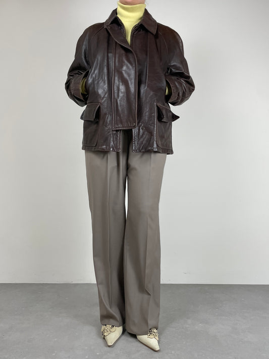 Giacca in vera pelle marrone vintage made in Italy