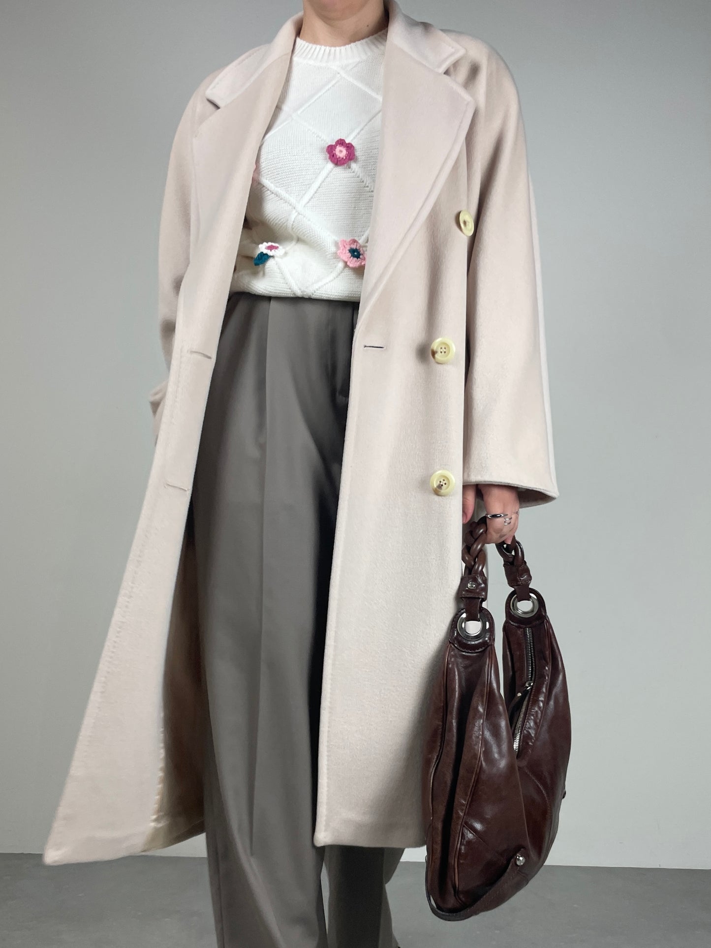 Cappotto in beaver di lana angora e cashmere color cipria
