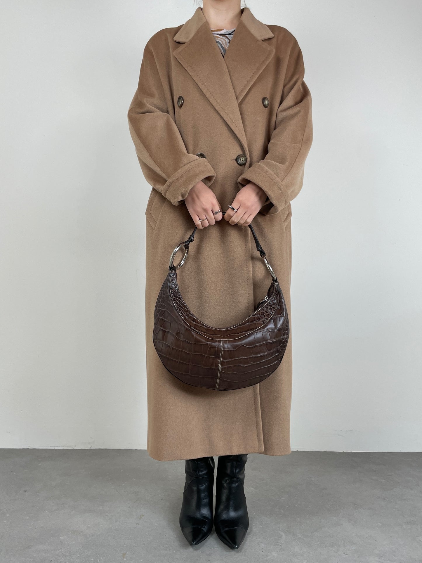 Cappotto vintage cammello in lana, angora e cashmere