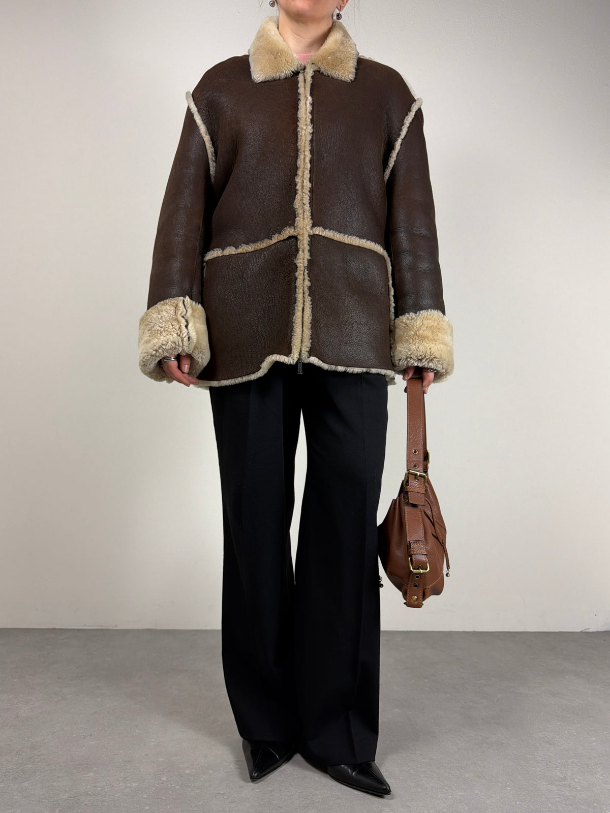 Shearling vintage made in Italy marrone con pelo beige