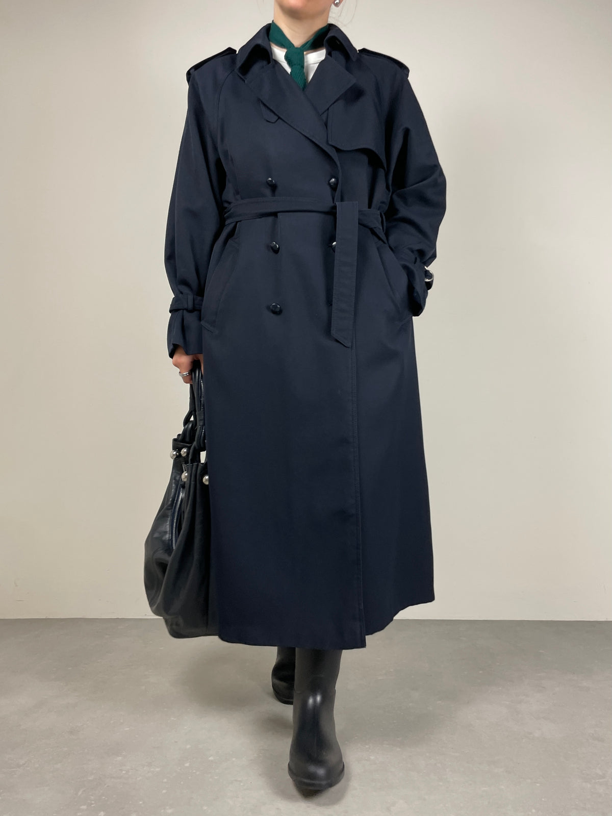Trench blu con gilet tartan staccabile