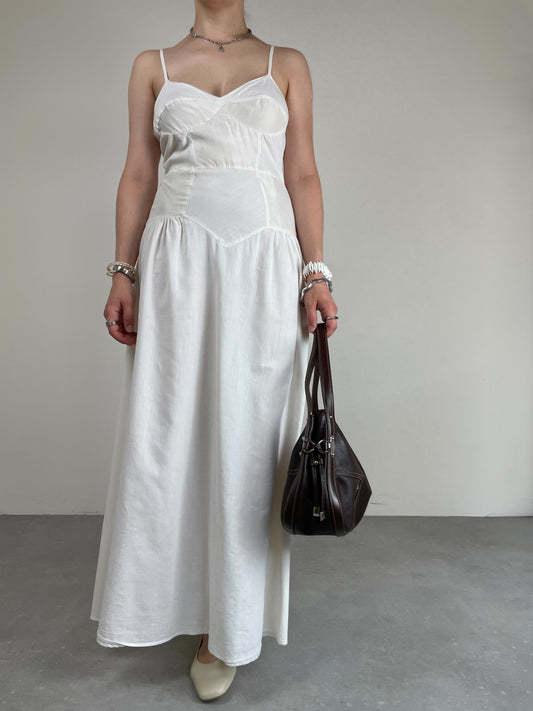 Abito lungo bustier con inserti in seta