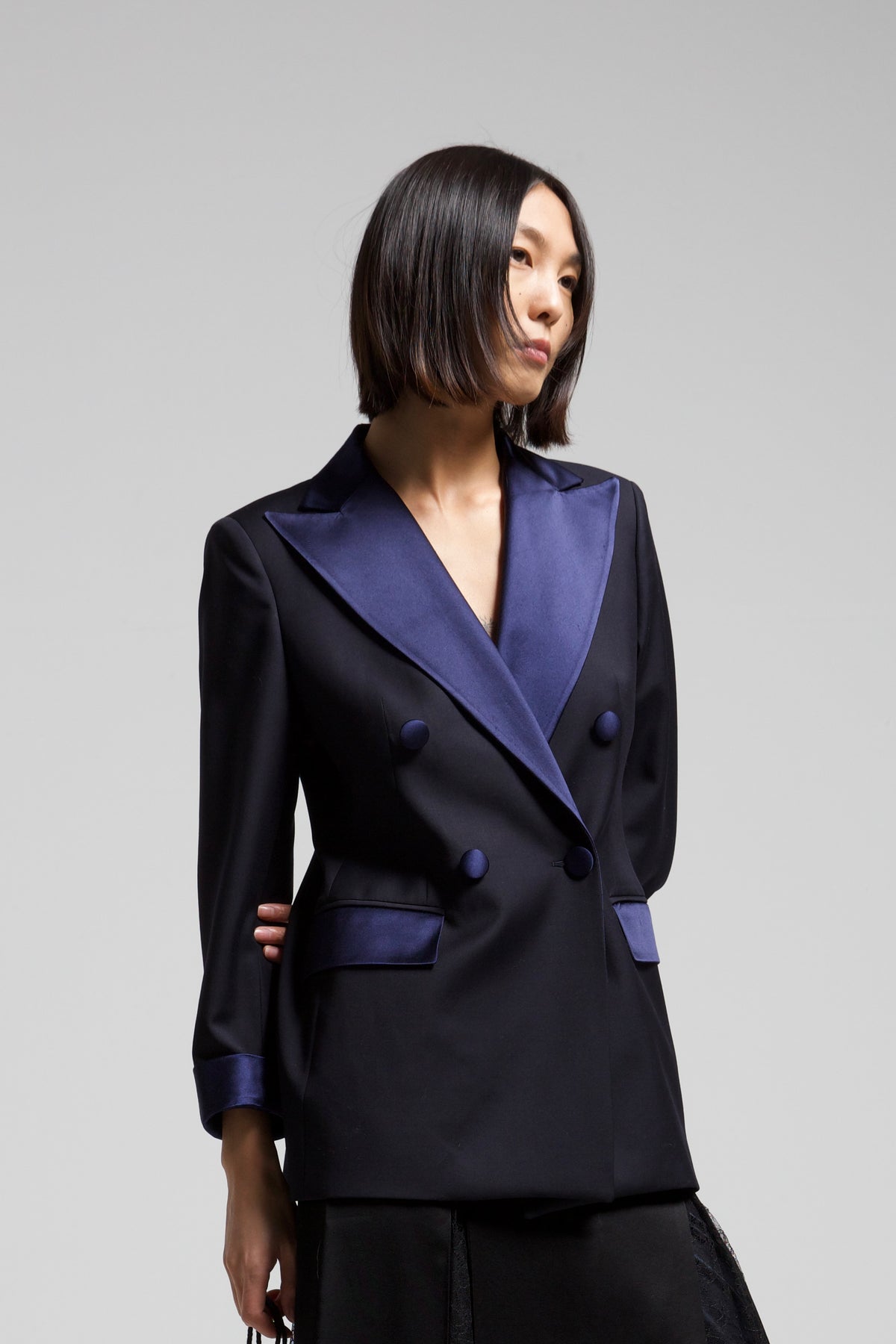 Blazer smoking vintage in lana blu