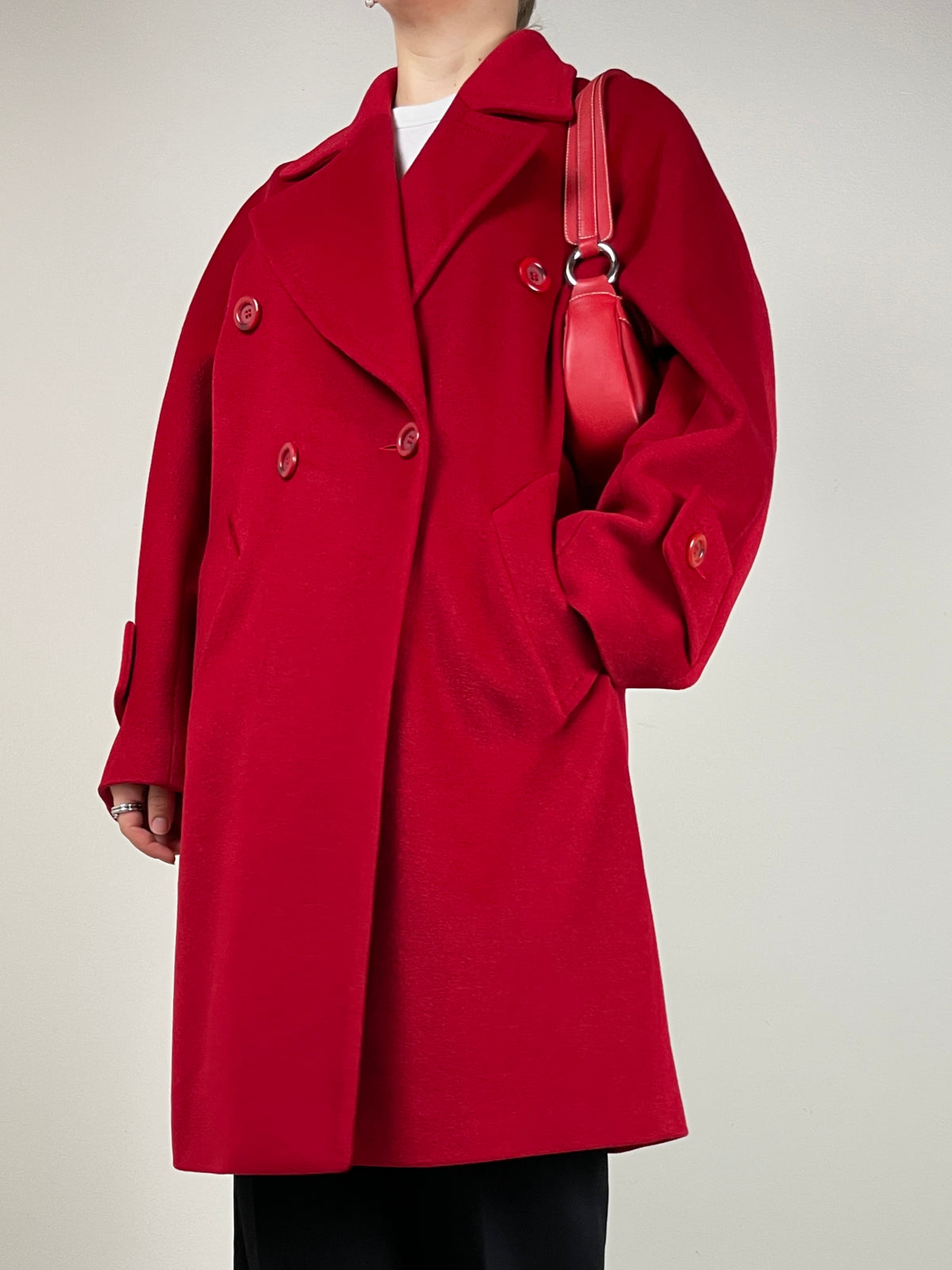 Cappotto rosso in lana, angora e cashmere