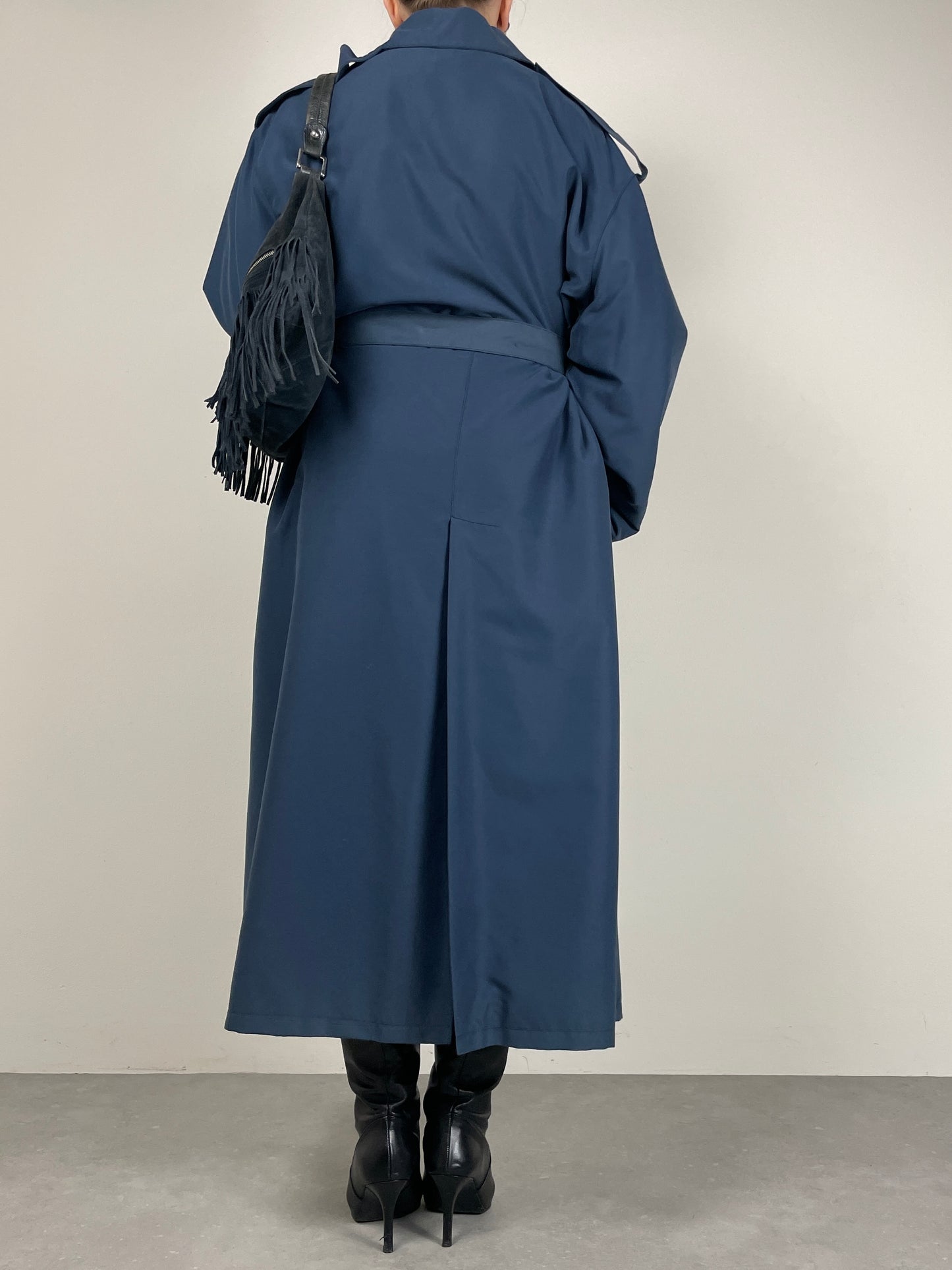 Trench vintage con gilet staccabile in vera pelliccia lapin