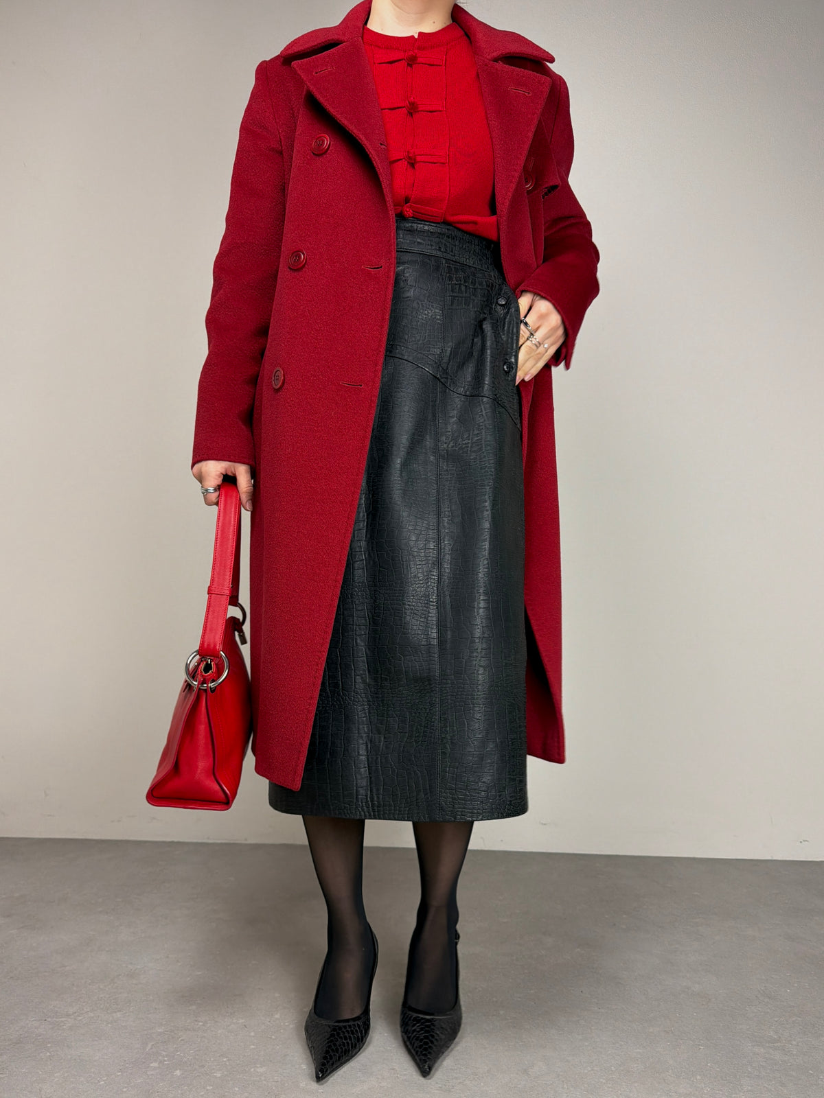 Cappotto bordeaux in lana cashmere e angora