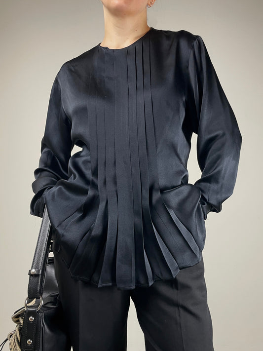 Blusa vintage in pura seta nera