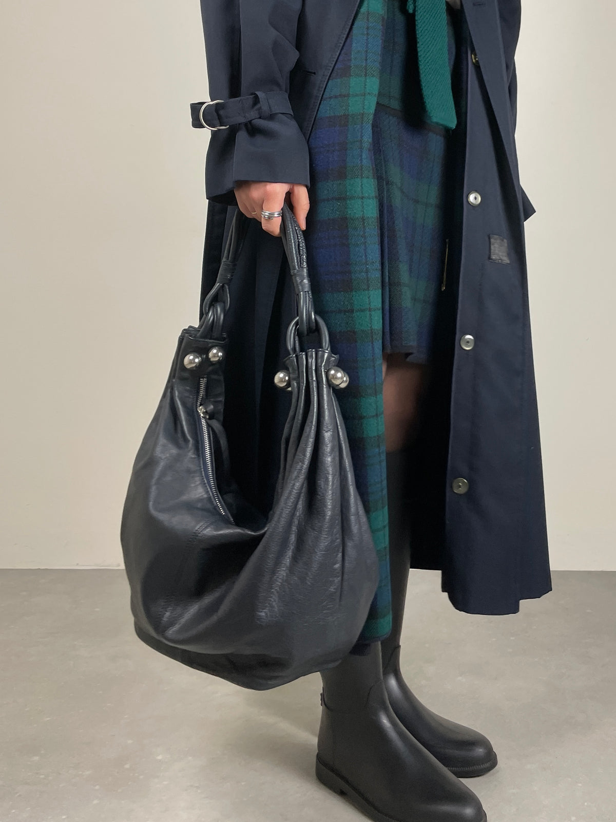 Hobo bag in vera pelle blu