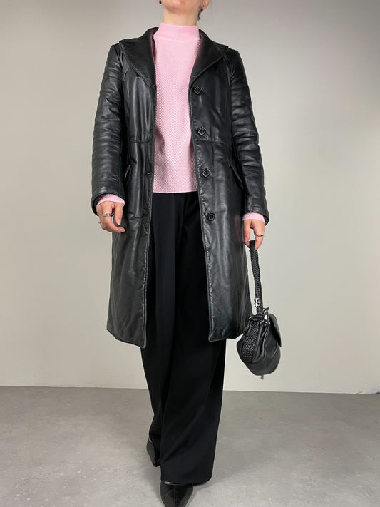 Trench in vera pelle leggermente imbottito