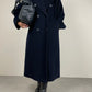 Cappotto a doppiopetto lungo blu in lana made in Italy