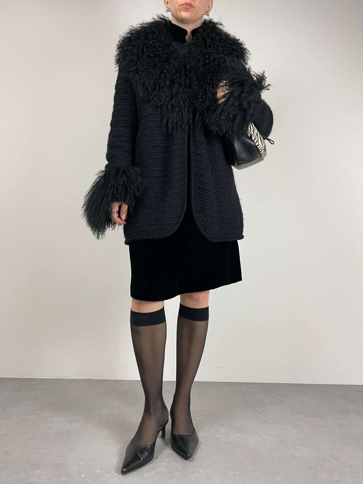 GENNY cardigan in misto mohair e seta con pelliccia Mongolia