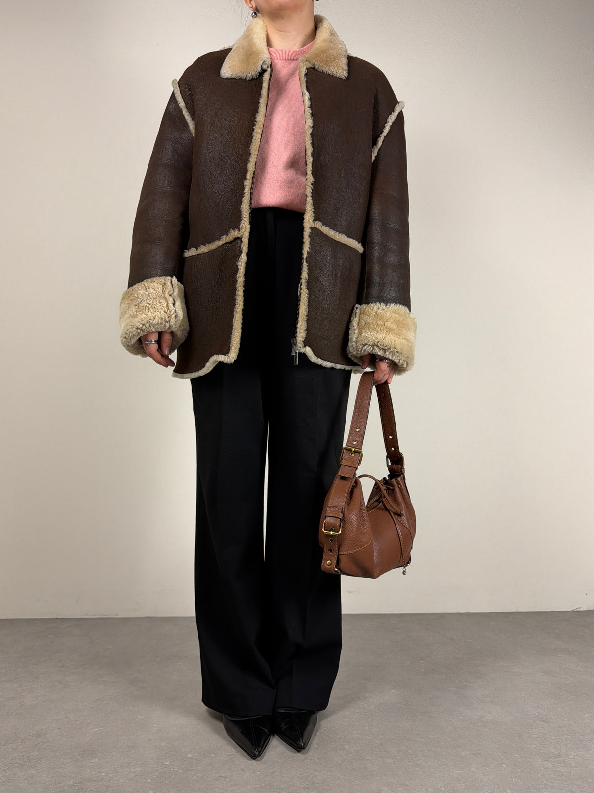 Shearling vintage made in Italy marrone con pelo beige