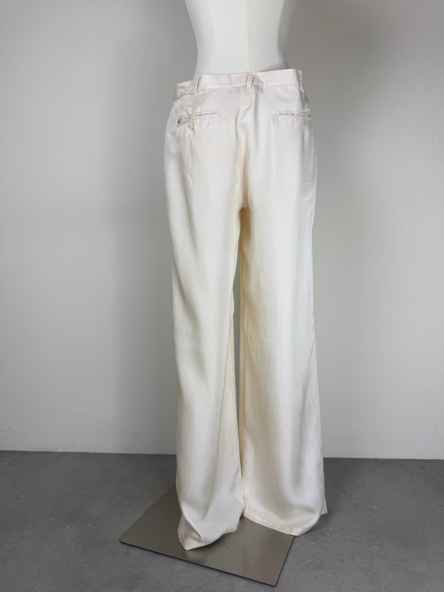 Pantaloni a palazzo in pura seta color latte