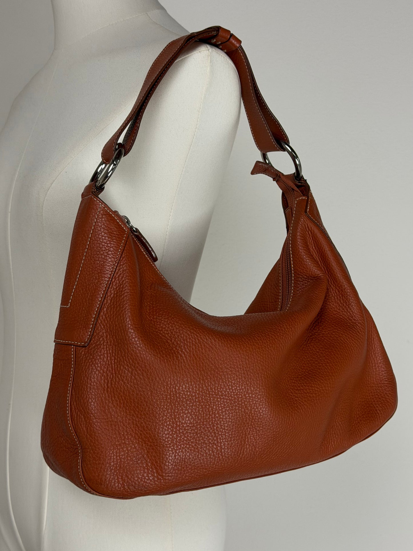 Borsa in vera pelle color caramello