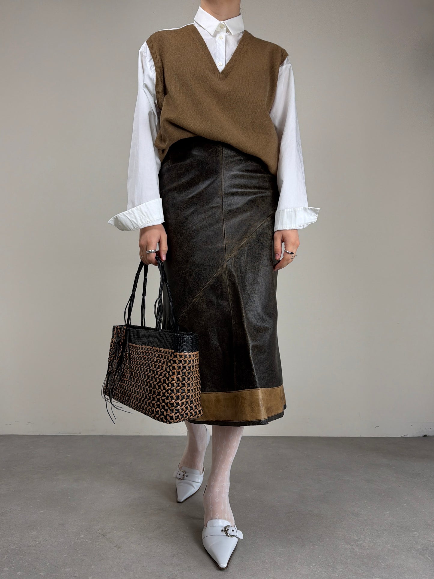 Gonna in vera pelle effetto distressed