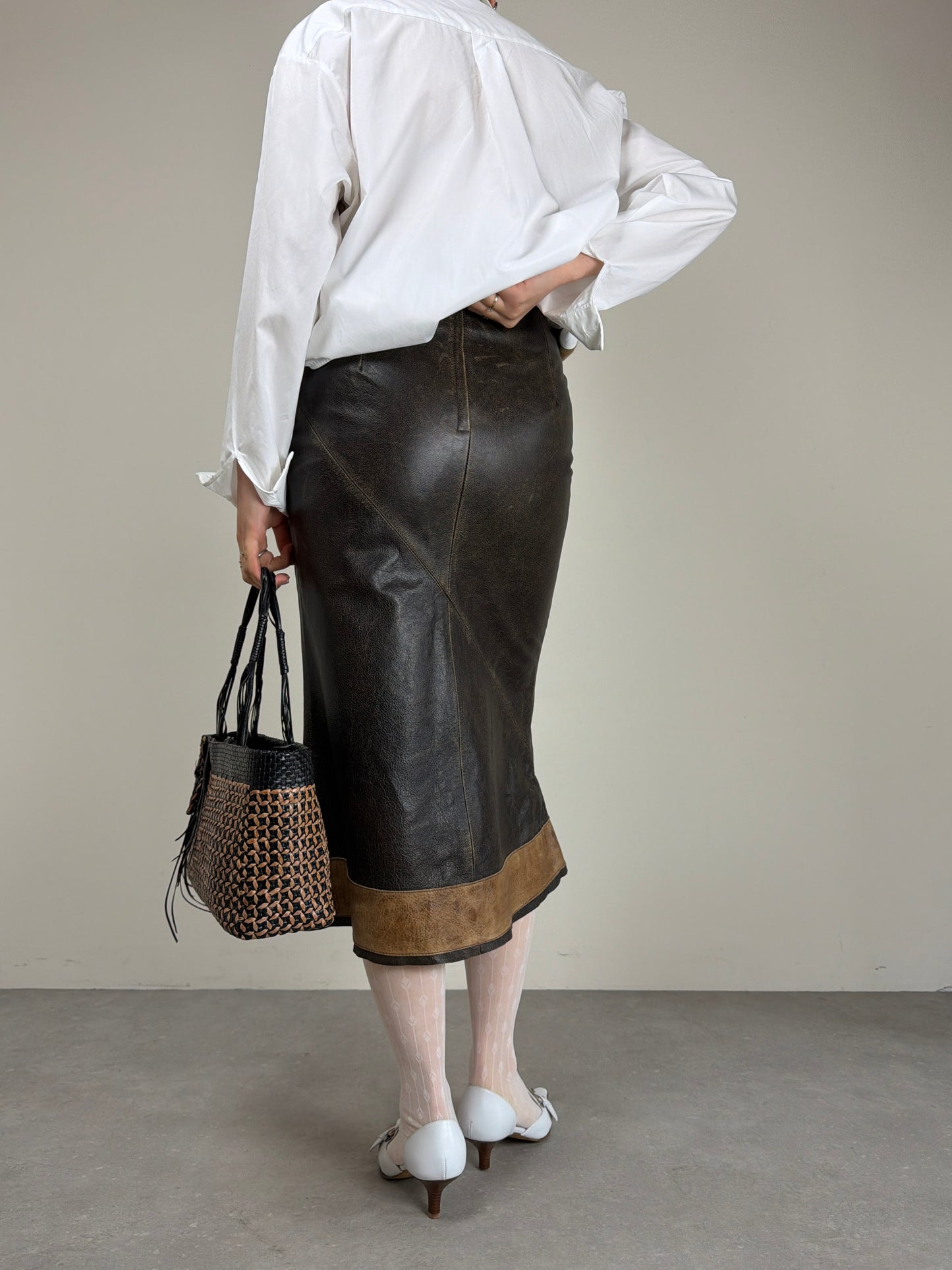 Gonna in vera pelle effetto distressed