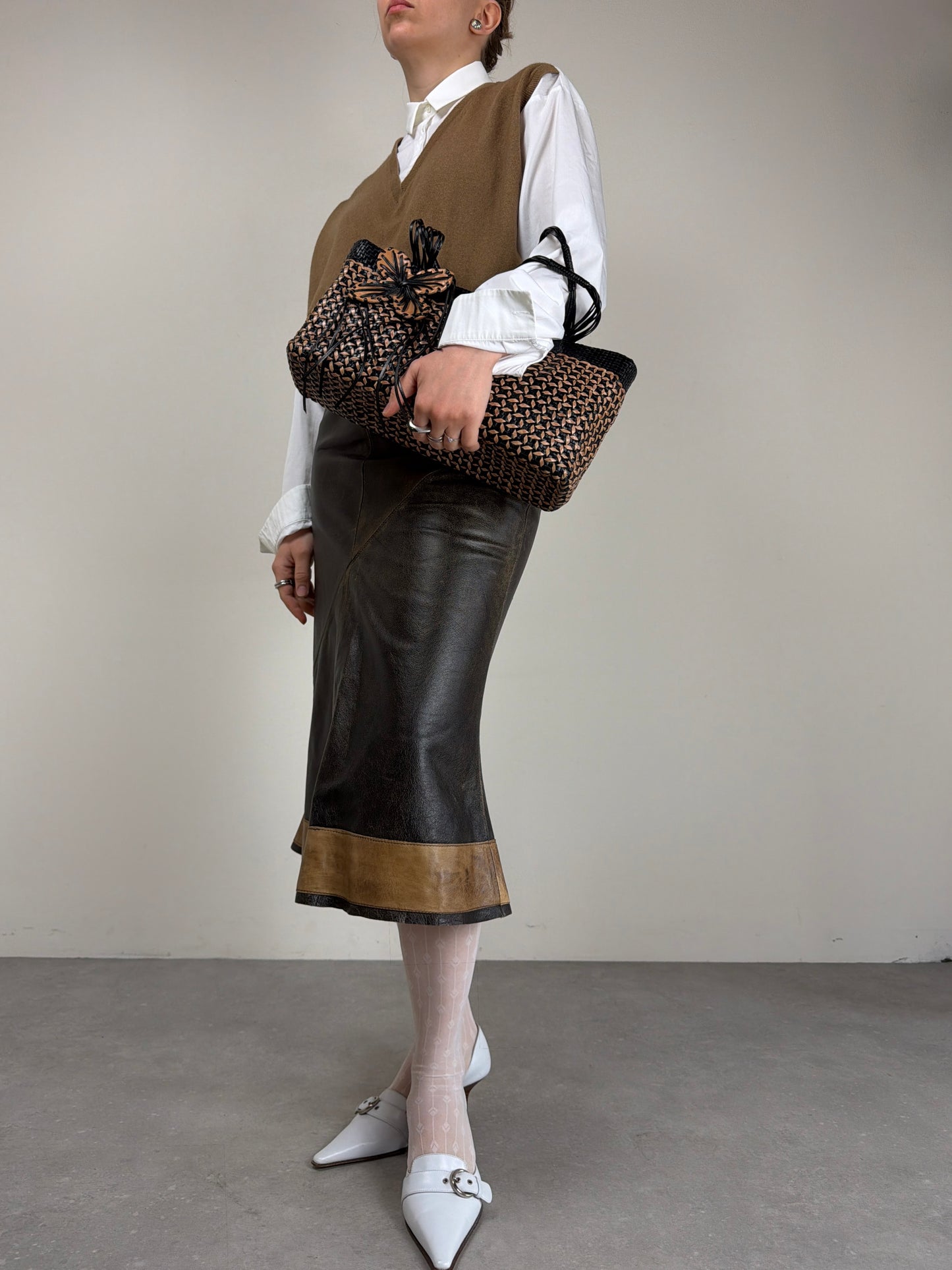 Borsa vintage in vera pelle intrecciata