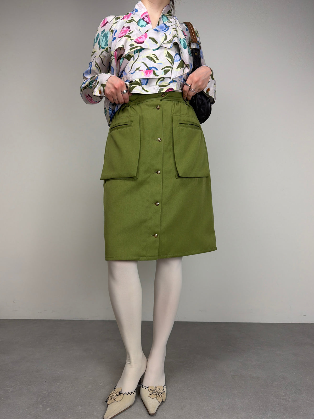 Gonna vintage verde oliva con tasconi