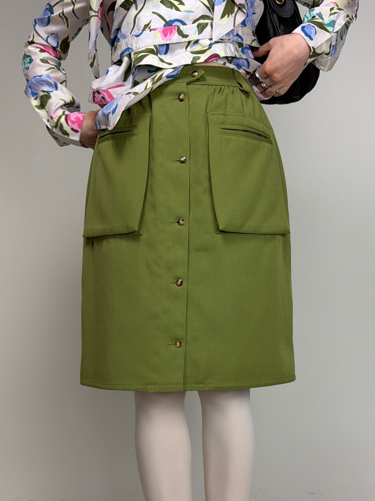 Gonna vintage verde oliva con tasconi