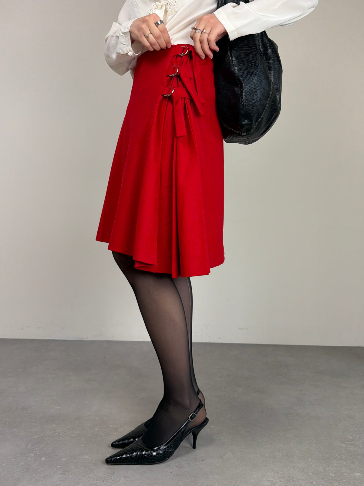 JIL SANDER gonna in lana con pieghe laterali