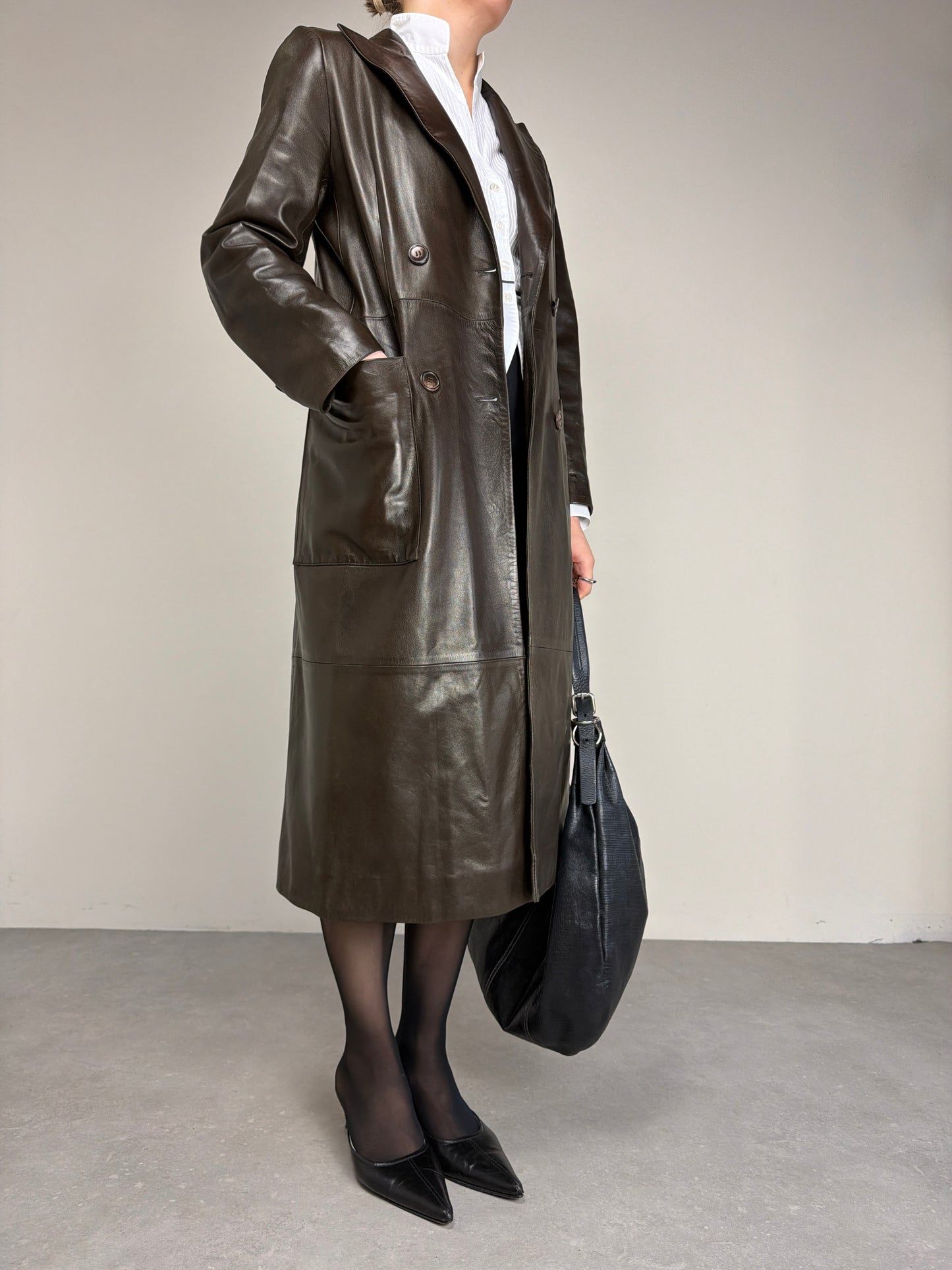 Trench in vera pelle marrone