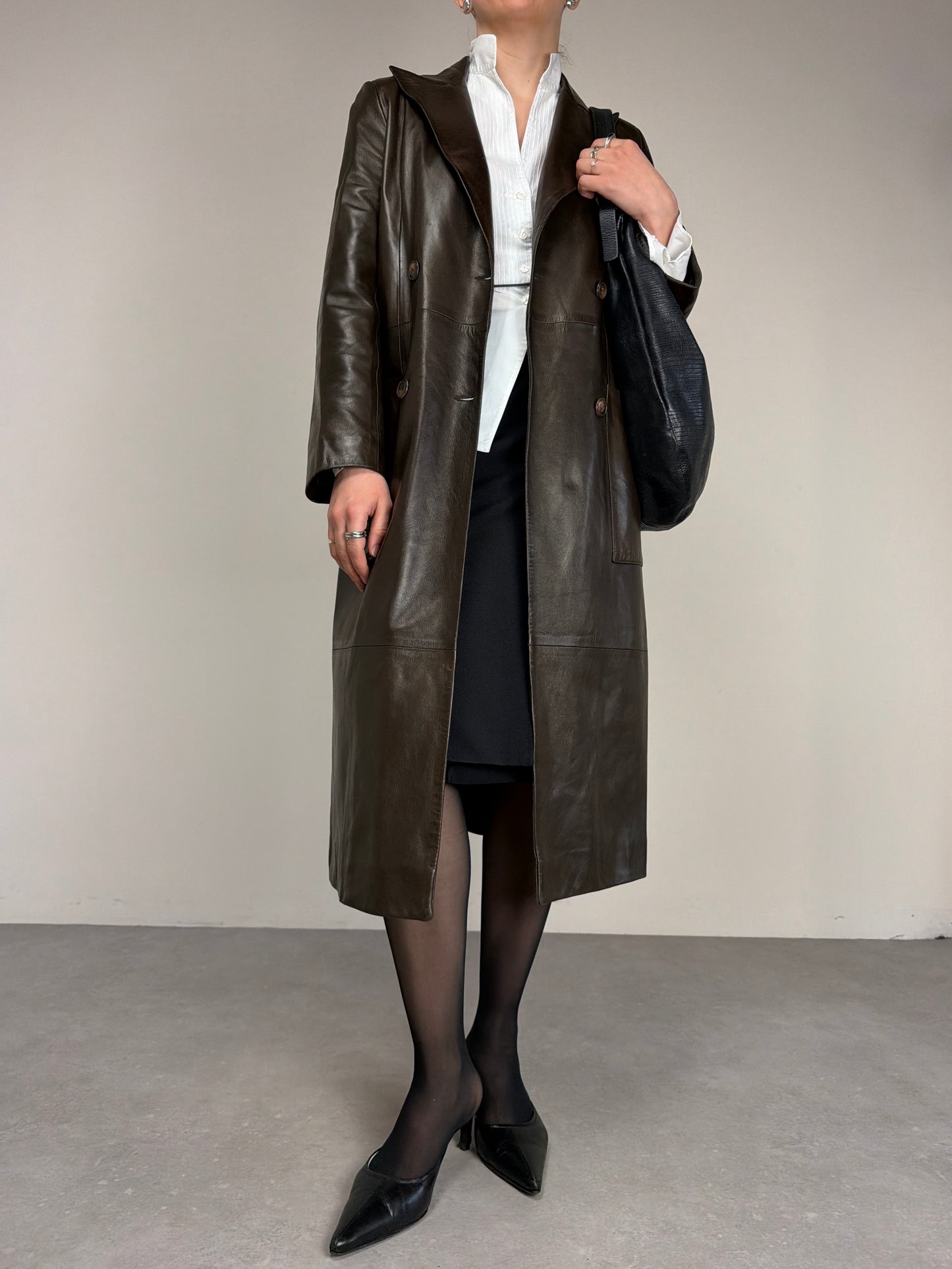 Trench in vera pelle marrone