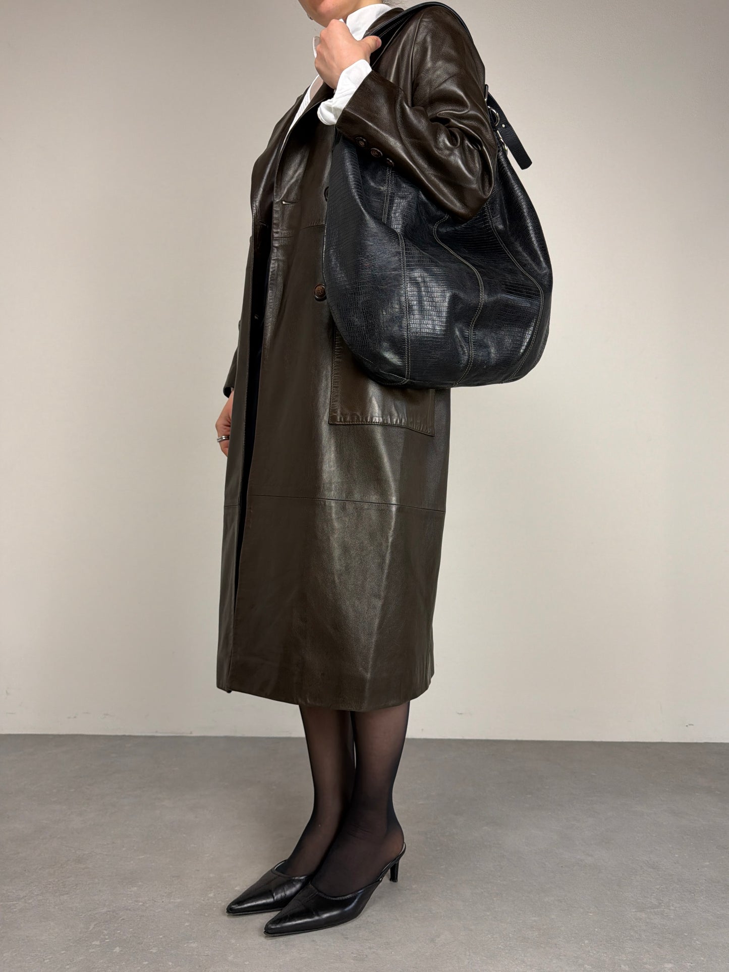 Trench in vera pelle marrone