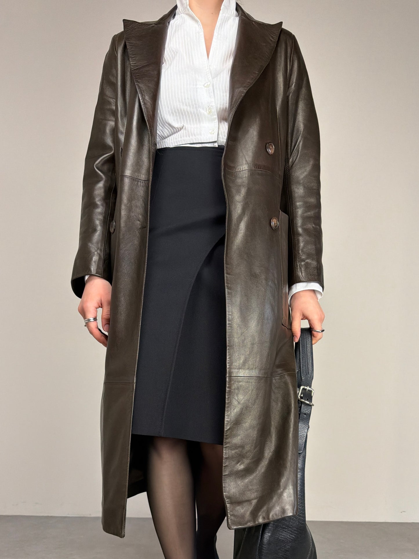 Trench in vera pelle marrone