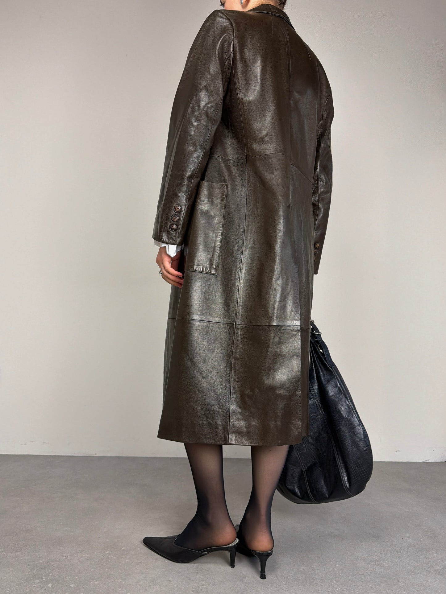 Trench in vera pelle marrone