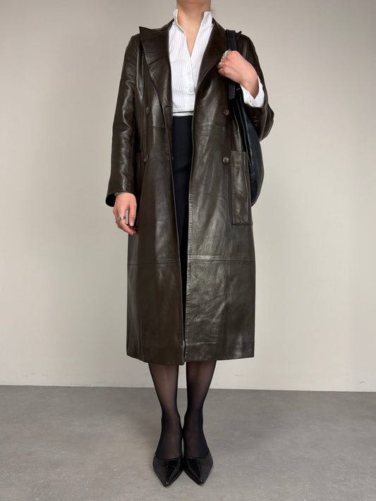 Trench in vera pelle marrone