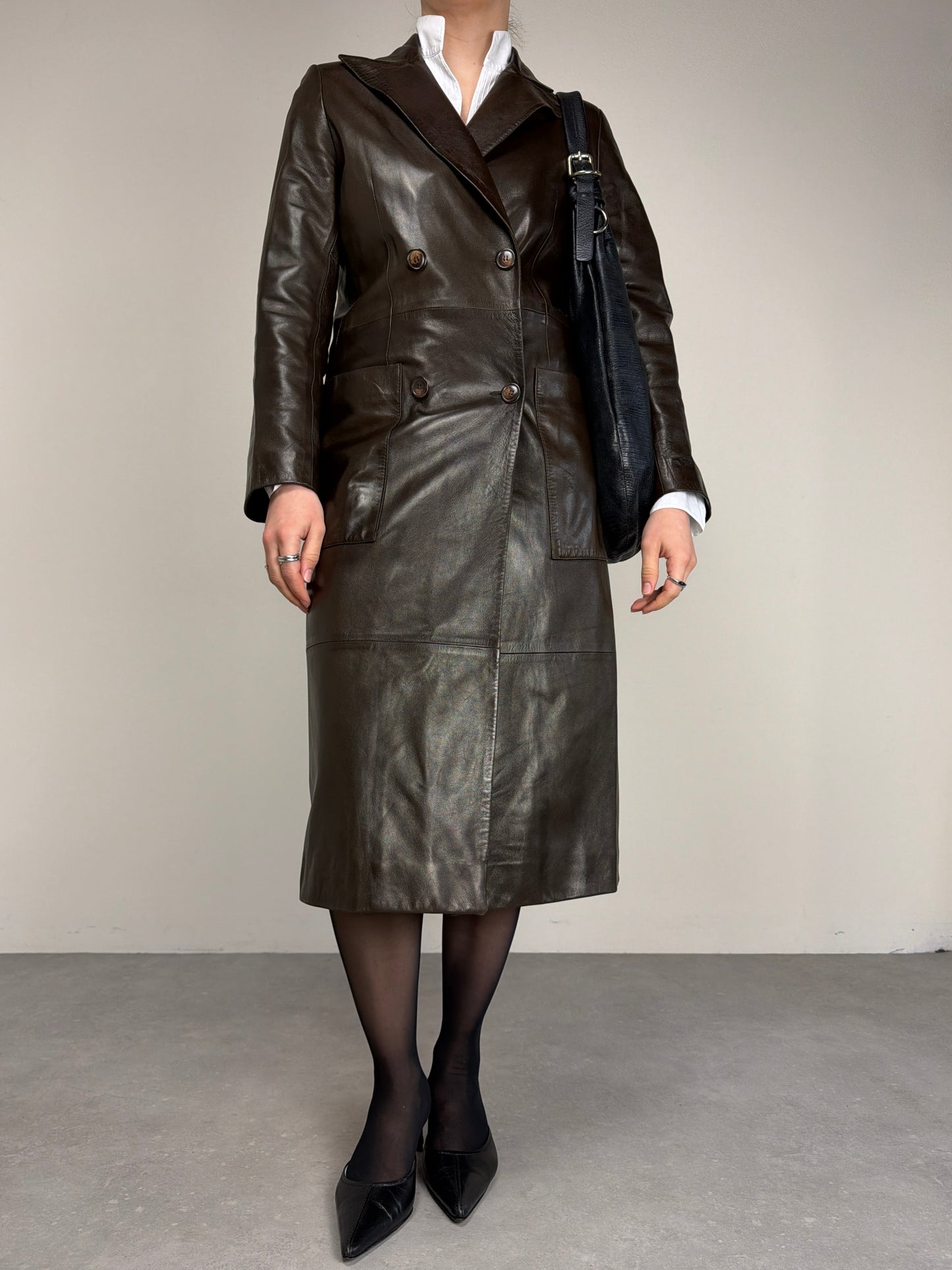 Trench in vera pelle marrone