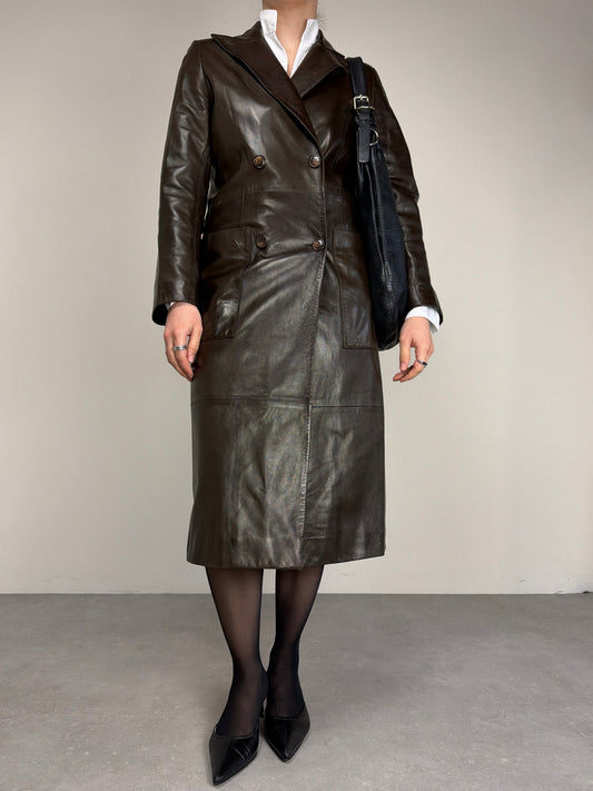 Trench in vera pelle marrone
