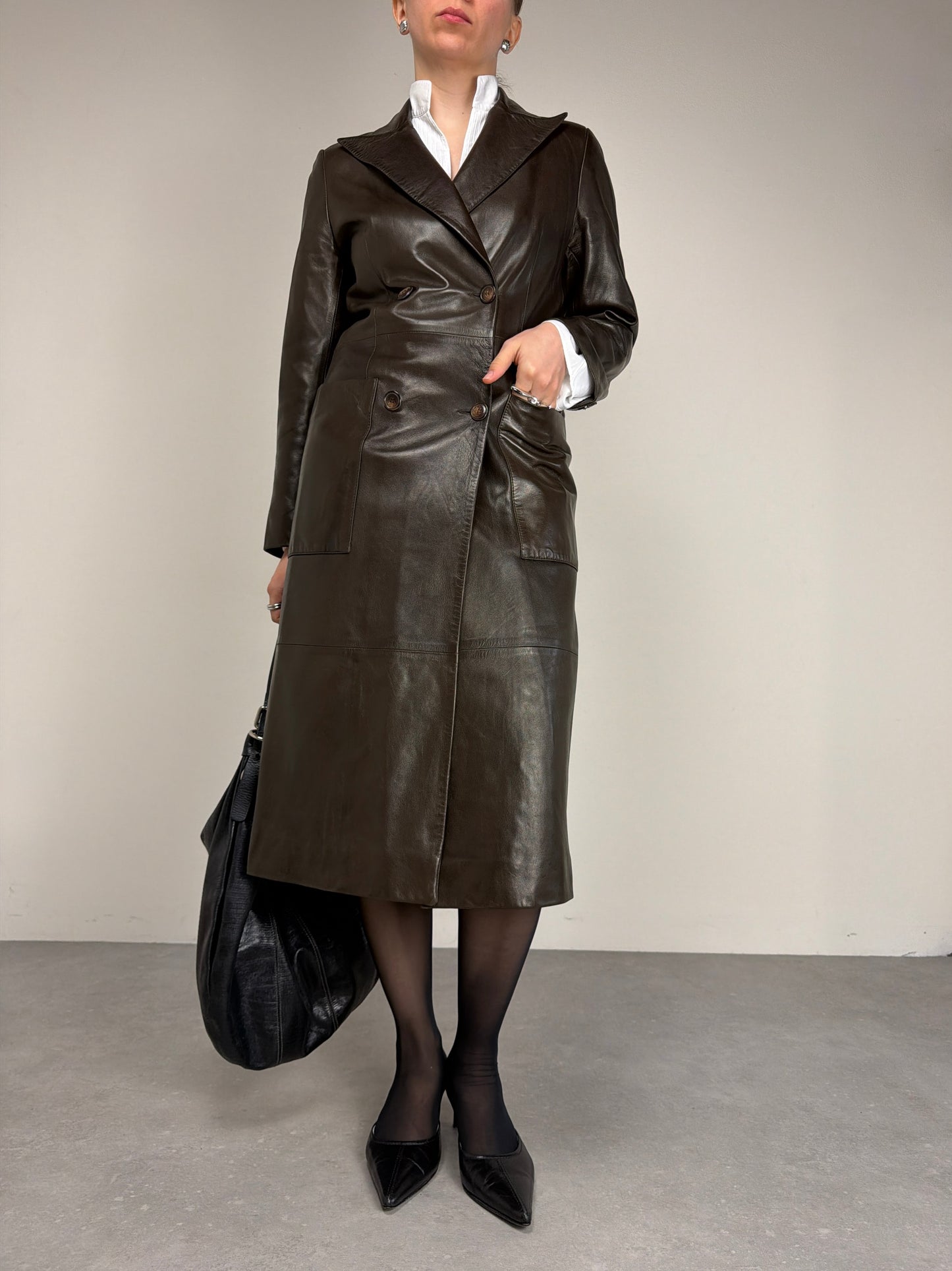 Trench in vera pelle marrone