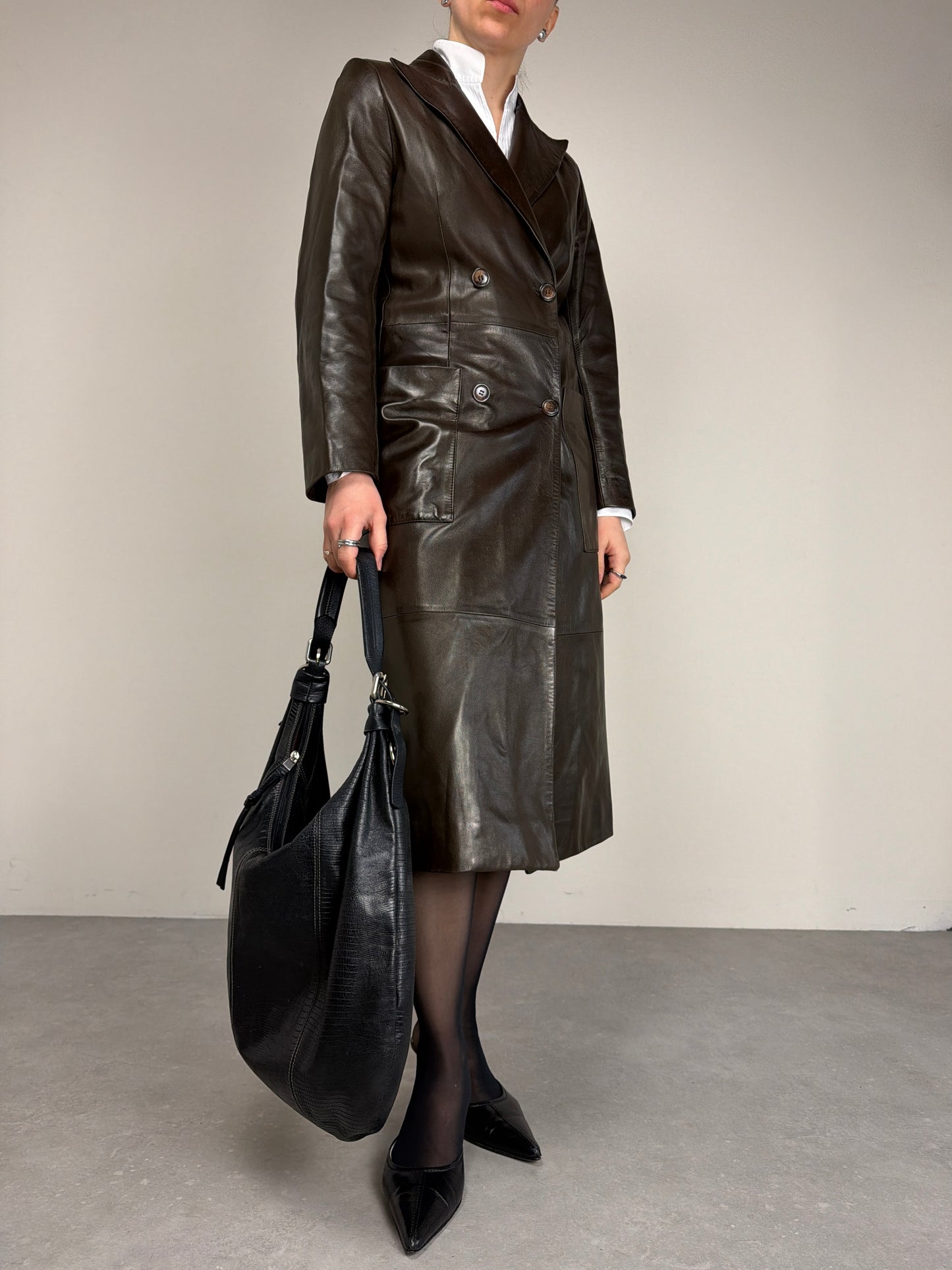 Trench in vera pelle marrone