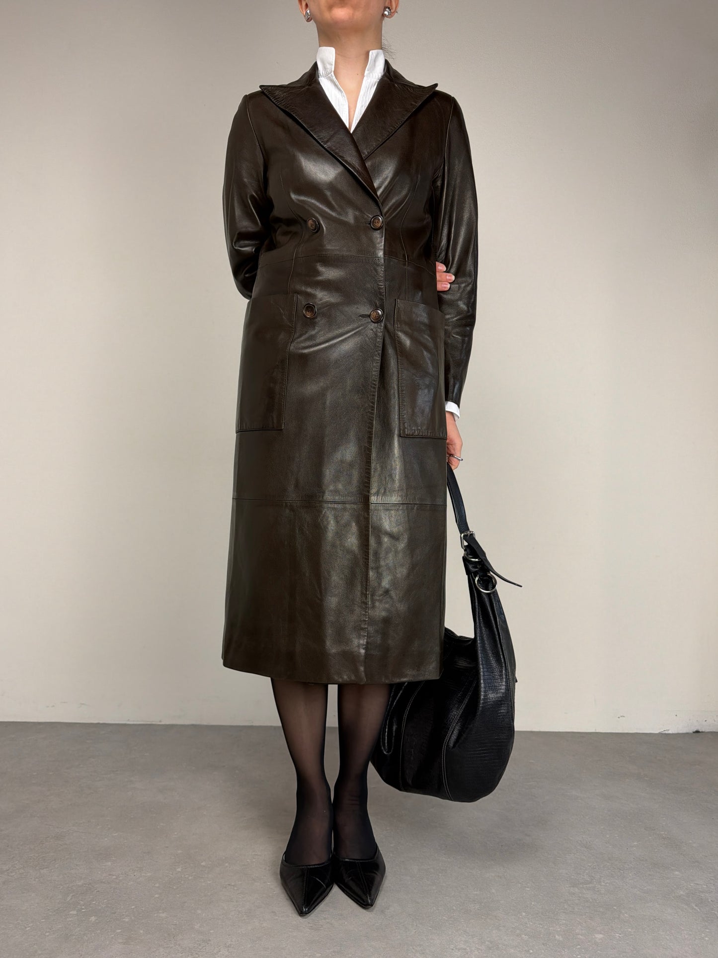 Trench in vera pelle marrone