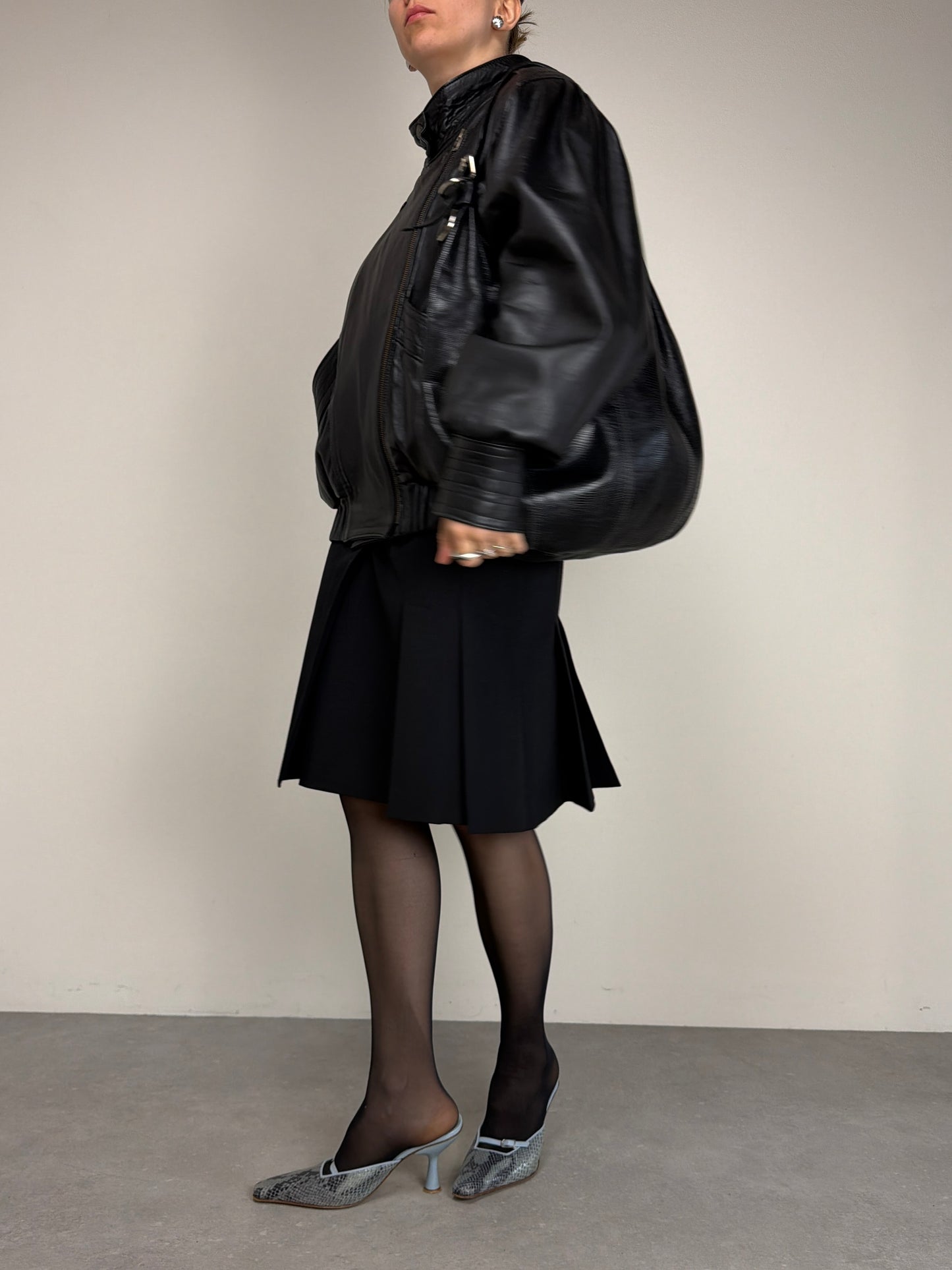 Bomber vintage in vera pelle nera