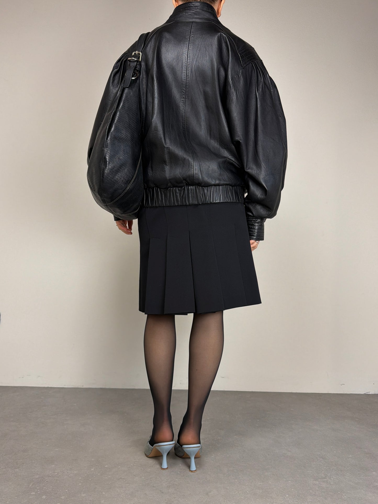 Bomber vintage in vera pelle nera