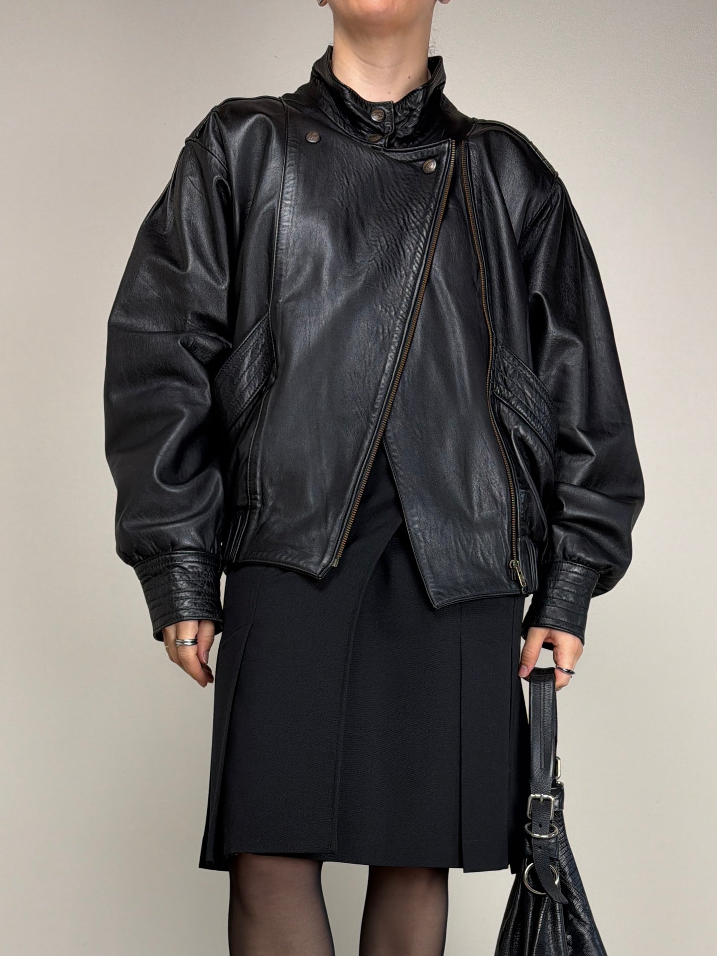 Bomber vintage in vera pelle nera