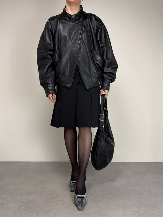 Bomber vintage in vera pelle nera