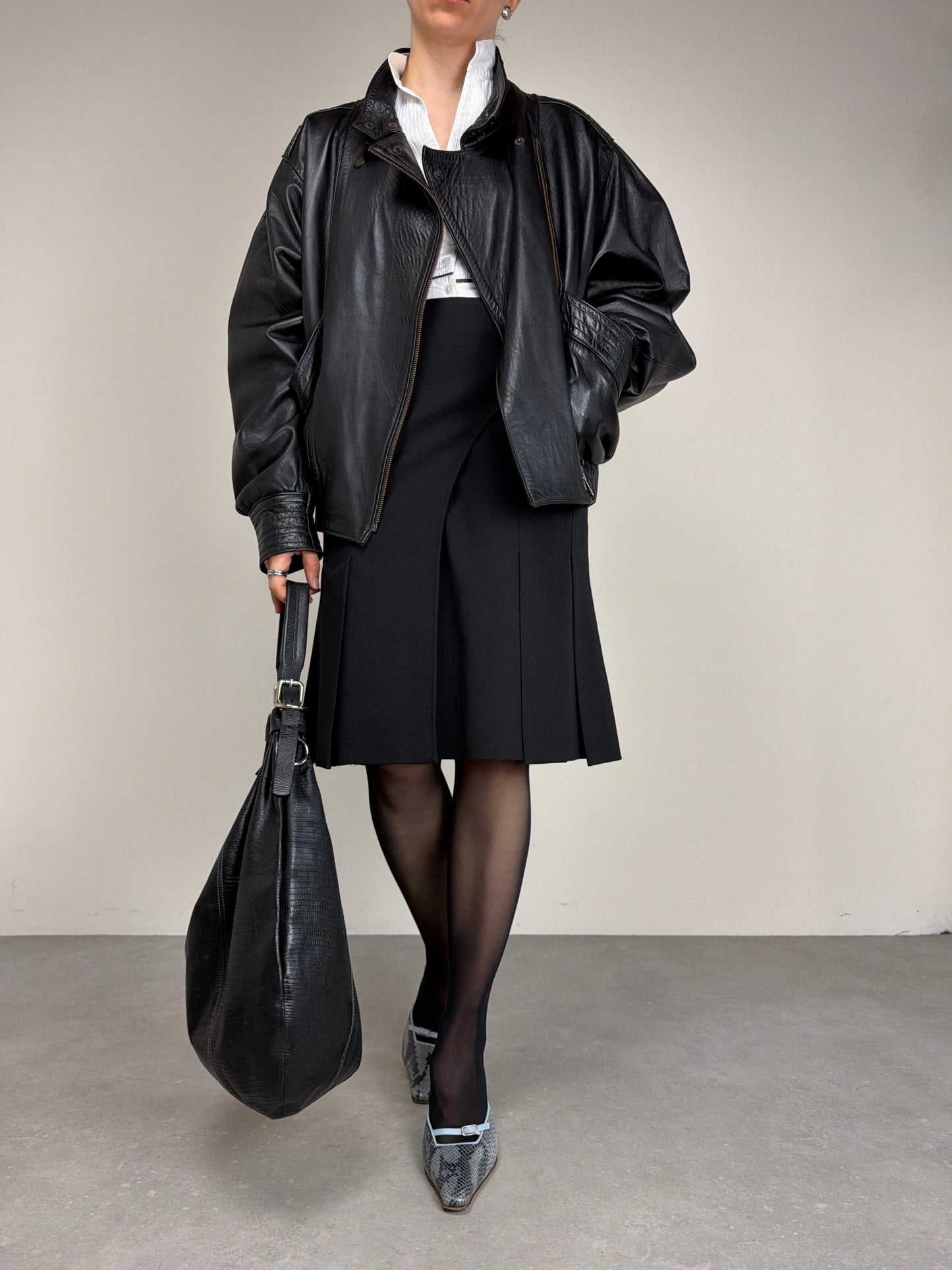 Bomber vintage in vera pelle nera