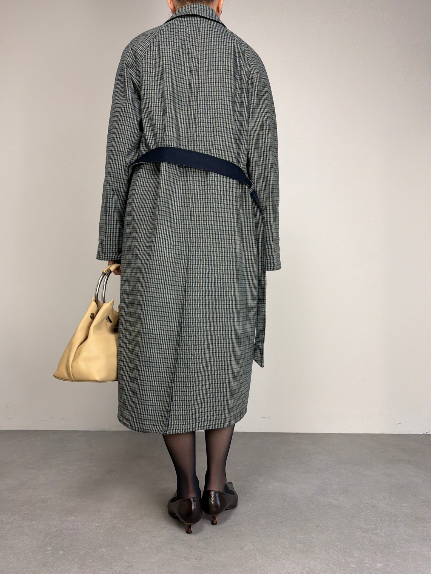 Trench vintage double-face da un lato blu e dall'altro a fantasia pied de poule