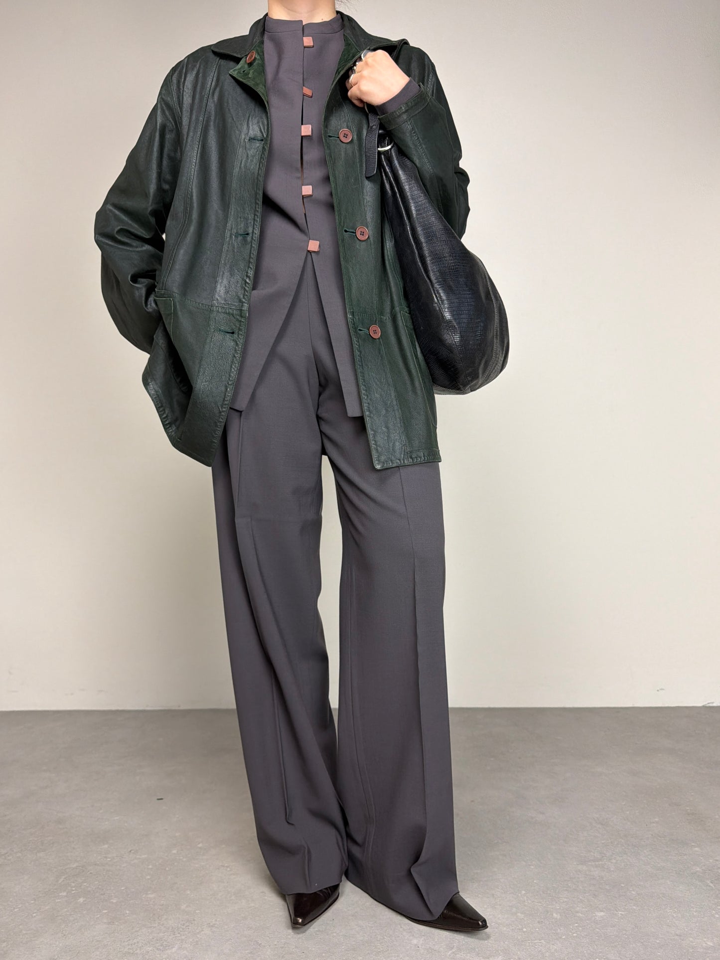 Giacca in vera pelle double-face color verde